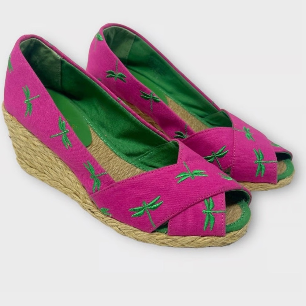 Lauren Ralph Lauren Cecelia Pink Embroidered Canvas Wedge Espadrille Size 10